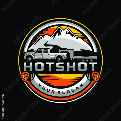 Hotshot trucking delivering mountain logo design vector illustration
