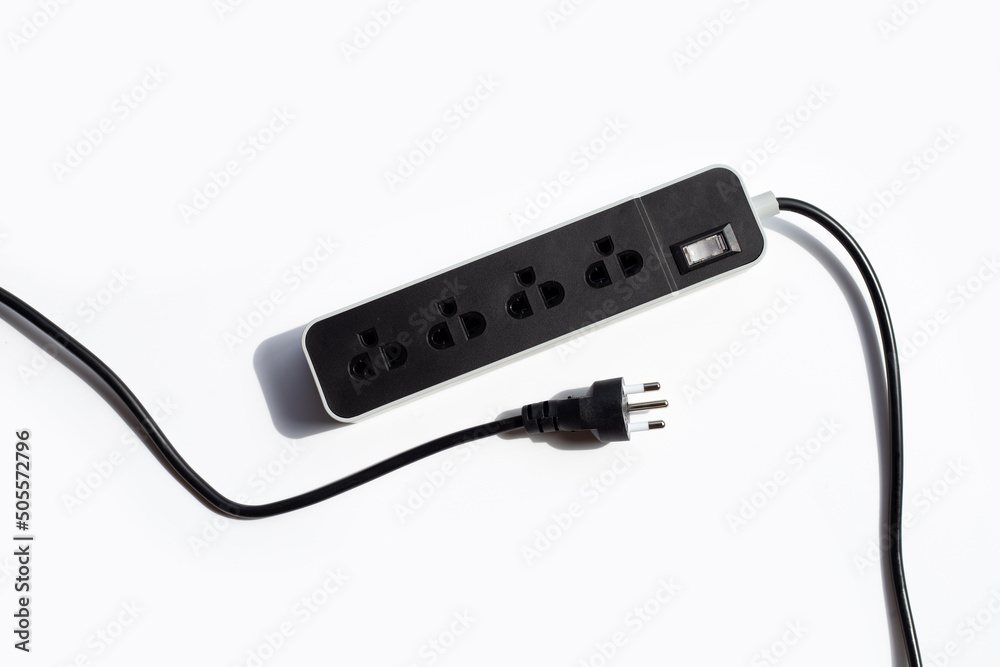 Electrical power strip and plug on white background. Electrical power strip and plug on white background.