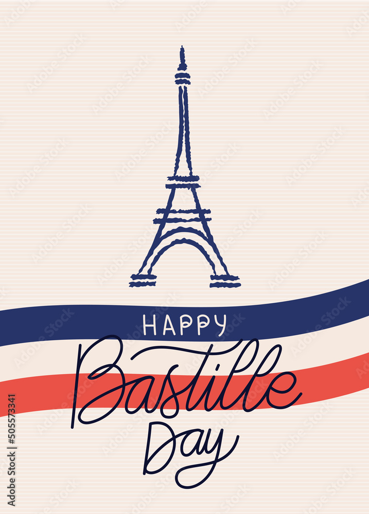 Naklejka happy bastille day cartel - bastille, dzień, eifla, fototapety |  Foteks