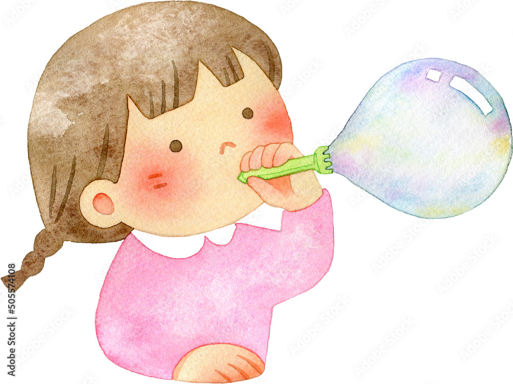  シャボン玉を吹く女の子のイラスト Stock-Illustration 