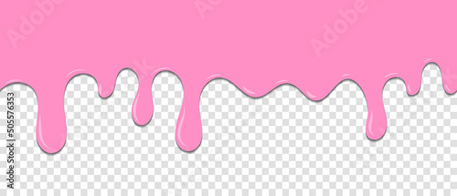 Seamless pattern of melted strawberry pink cream dripping. Dessert background with melted strawberry pink cream. Banner seamless pattern. Vector illustration