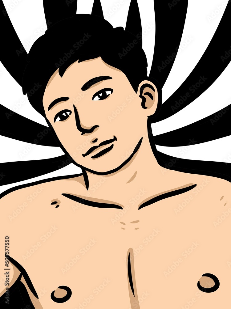 Fototapeta premium cute man cartoon on black and white background