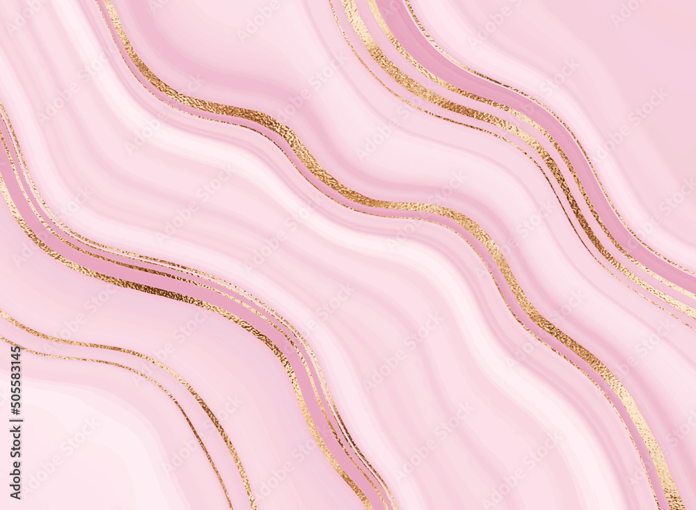 Elegant liquid waves background design with rose gold veins. Stock