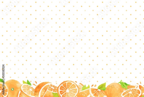 かわいい水玉模様とオレンジの背景イラスト