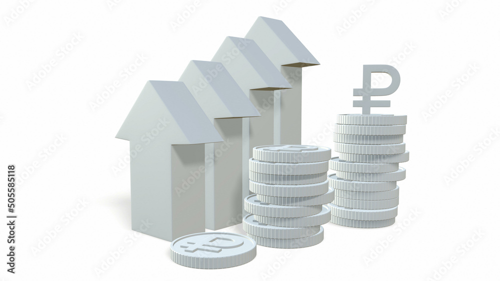 Russian ruble. The Increasing Icon Is Up. 3d-rendering Russian ruble. The Increasing Icon Is Up. 3d-rendering