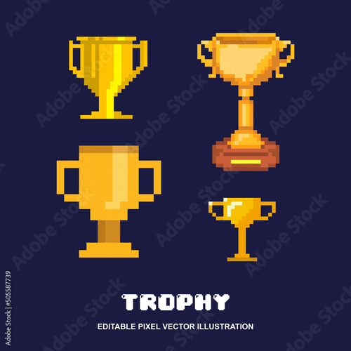 Pixel trophy set icon design vector