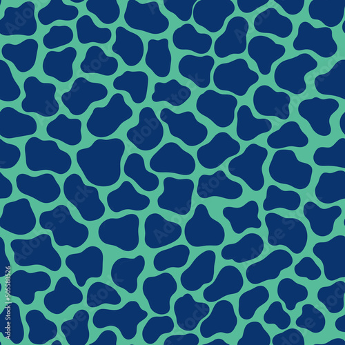 Fototapeta Naklejka Na Ścianę i Meble -  Blue and green animal giraffe texture seamless pattern vector. Hand-drawn cartoon surface design by bold colors vector. Spotted dinosaur skin texture seamless pattern vector