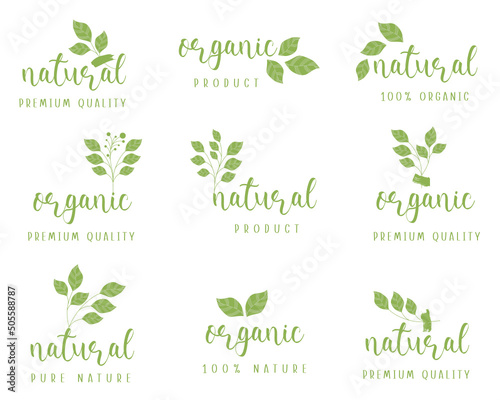 Organic food and natural product logo, sign, icon, sticker, labels and badges collection for food market, organic and natural products promotion. 