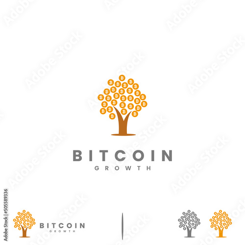 bitcoin tree logo design icon, bitcoin combine with tree logo concept
