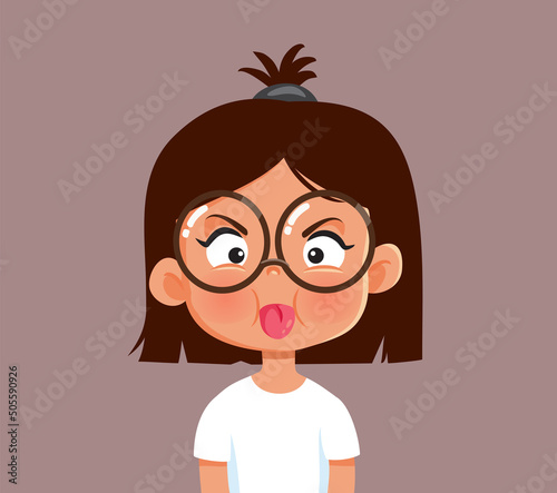 Mocking Little Girl Sticking Her Tongue out Vector Cartoon