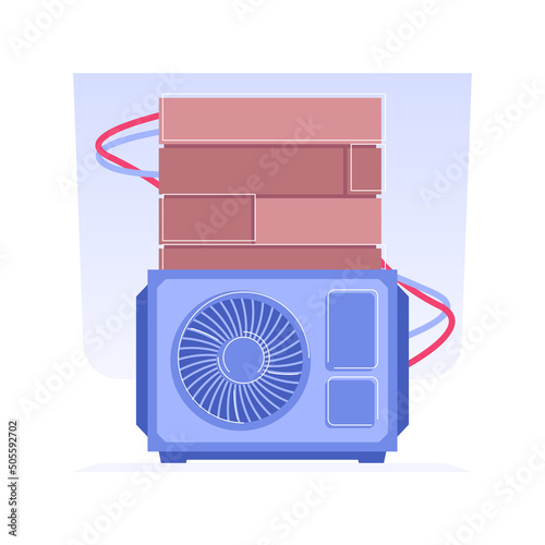 HVAC outdoor installation isolated concept vector illustration. Repairman installs HVAC system in private house, central heating and air conditioning, residential construction vector concept.