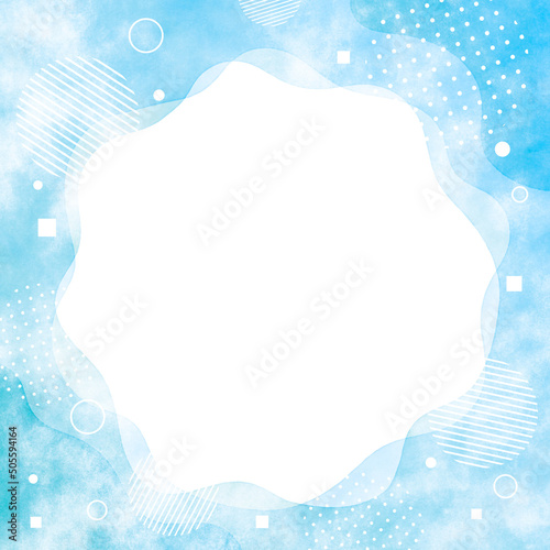 水彩テクスチャーの幾何学模様フレーム　青