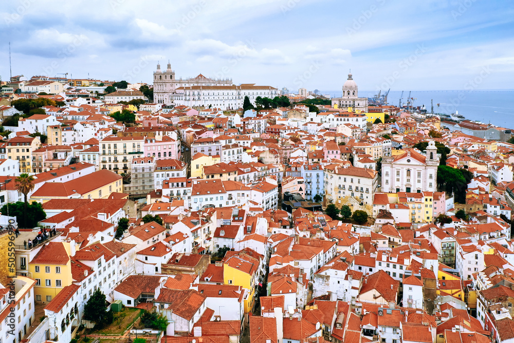 Aerial view of Alfama district of Lisbon Portugal