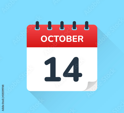 October 14 - Daily calendar icon vector illustration.