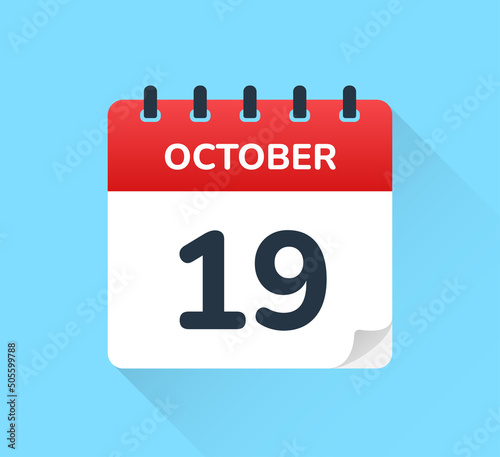 October 19, nineteen of the month on calendar icon vector illustration. Date and month concept.