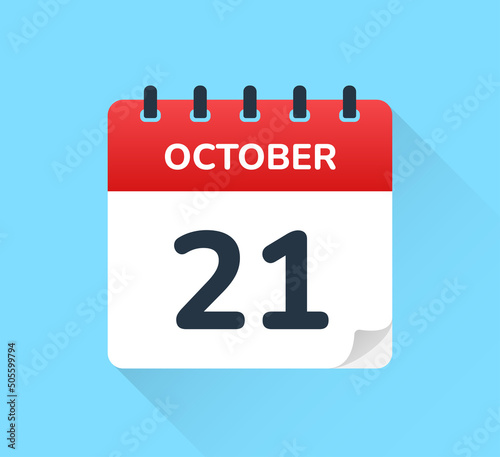 October 21, twenty-one of the month on calendar icon vector illustration. Date and month concept.