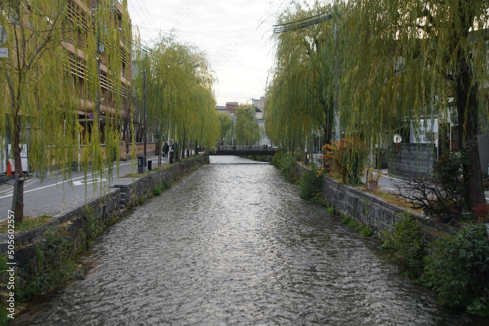 京都の白川の三条神宮通り付近の風景