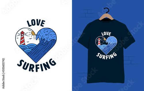 Love Surfing Illustration Vector Tshirt Design