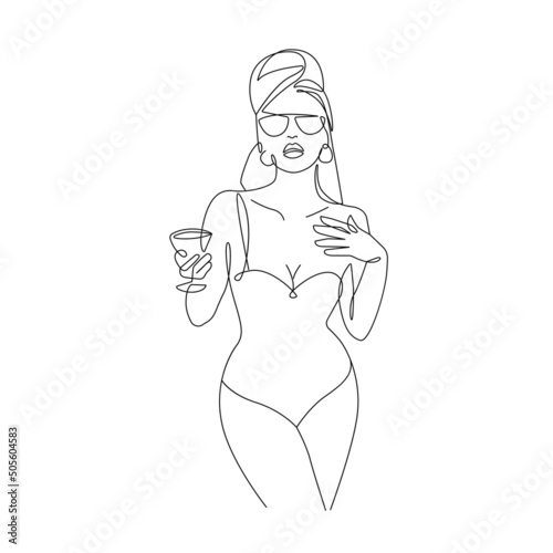 Woman Body One Line Drawing. Female Figure Creative Contemporary Abstract Line Drawing. Beauty Fashion Female Naked Body. Vector Minimalist Design for Wall Art, Print, Card, Poster.