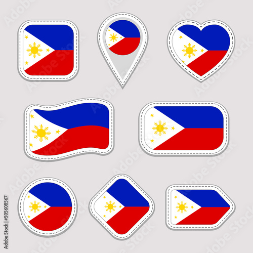 Philippines flag vector stickers collection. Isolated geometric icons. Country national symbols badges. Web  sport page  patriotic  travel design elements. Different shapes.