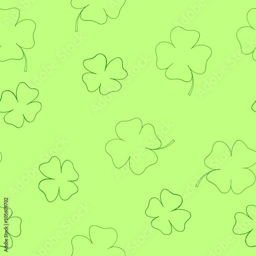 four leaf clover seamless pattern. st patricks day symbol. vector illustration hand drawn in doodle line art style.