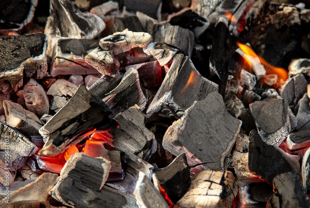 Burning charcoal as an abstract background.