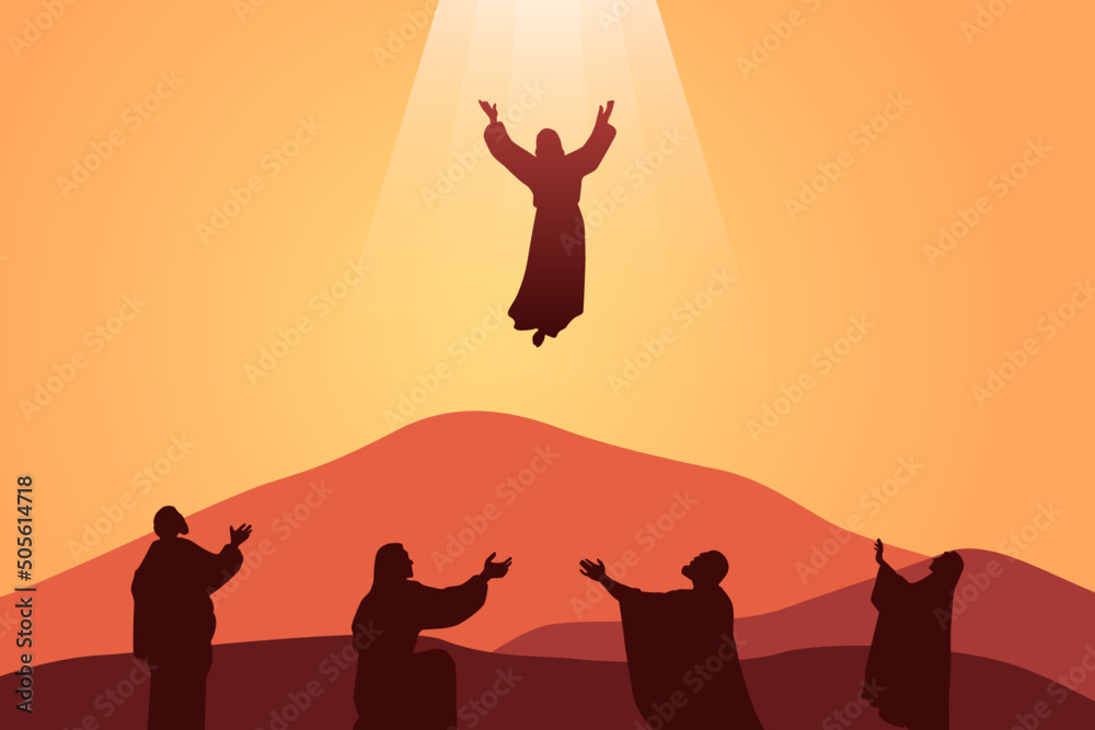 The ascension of Jesus Christ, Biblical vector illustration series - obrazy, fototapety, plakaty 