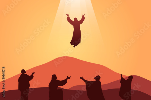 Fotografia The ascension of Jesus Christ, Biblical vector illustration series