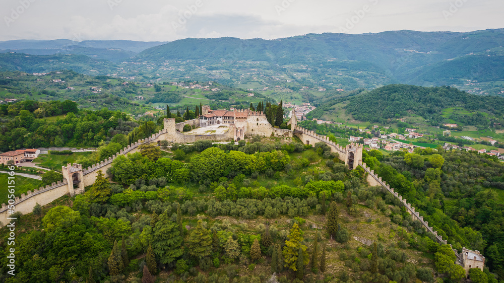 Aerial View of the Upper Castle of Marostica, Vicenza, Veneto, Italy, Europe