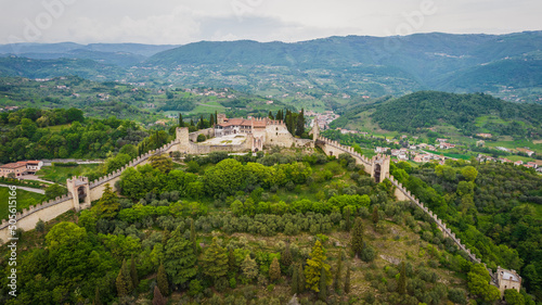 Aerial View of the Upper Castle of Marostica, Vicenza, Veneto, Italy, Europe © Simoncountry