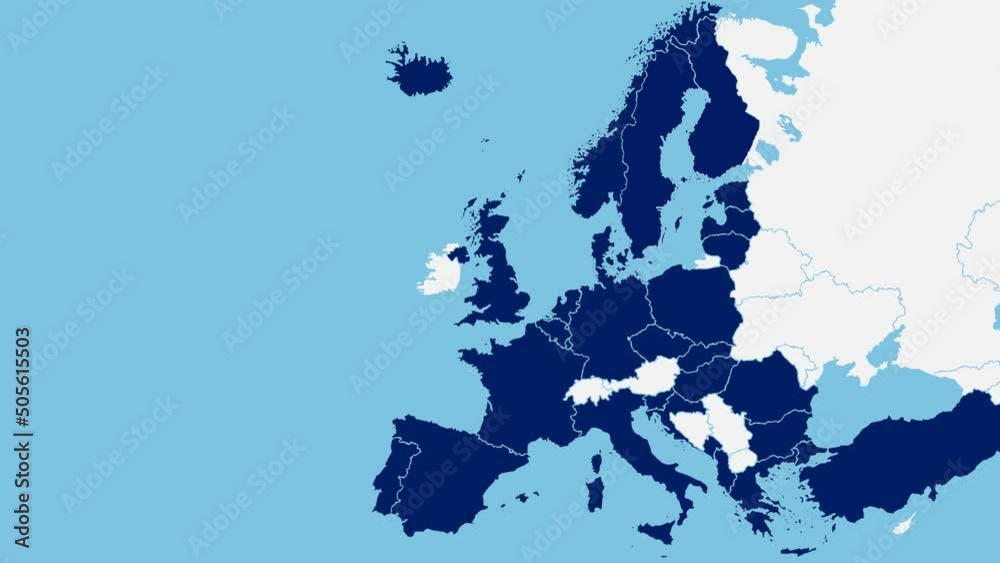 Nato - Finland and Sweden. European map showing two nordic countries in to join in organization of nato. 4K 3D render animation.