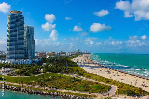 Panorama of luxury apartments in port of Miami - view from cruise liner © Solarisys
