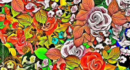 abstract computer stylized decorative vintage texture  background pattern of large strokes of paint  computer graphics colorful flower decor Design for tapestry  wallpaper  computer graphics floral