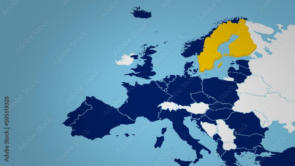 Finland and Sweden joining nato. European map showing two nordic country in yellow color to join