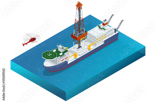 Isometric Deepwater drilling for production oil and gas, Oil and gas industry. Floating drilling platform on the ocean