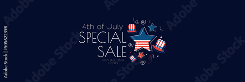 4th Of July Sale banner. Modern minimal design for Sales. Flat vector illustration.	
