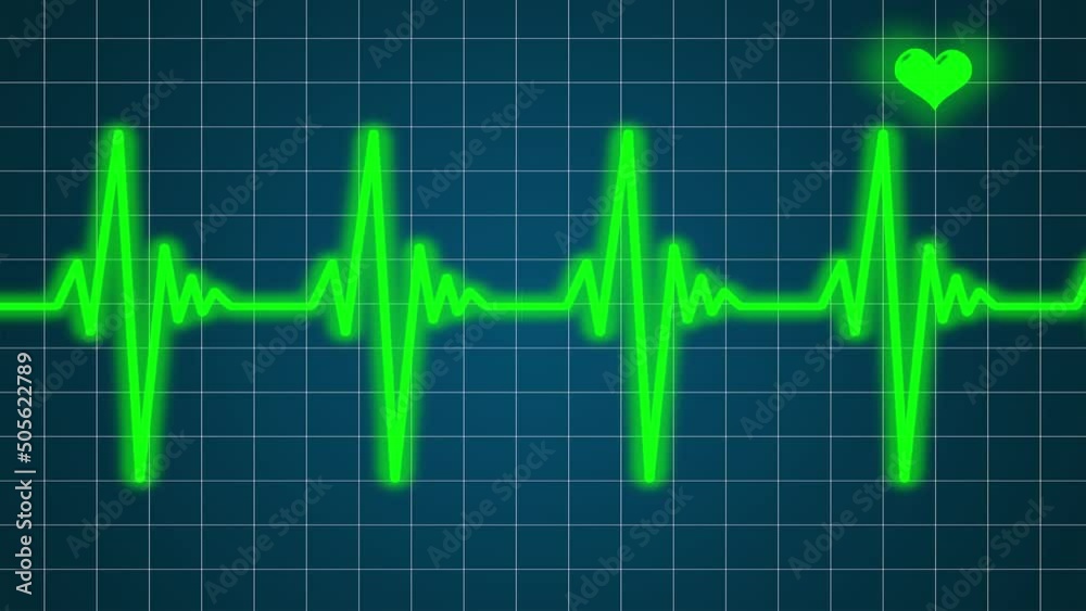 Filmato. Illustrazione 3D. Monitor con cuore e grafico ECG. Medicina, salute, elettrocardiogramma per controllo cuore.
