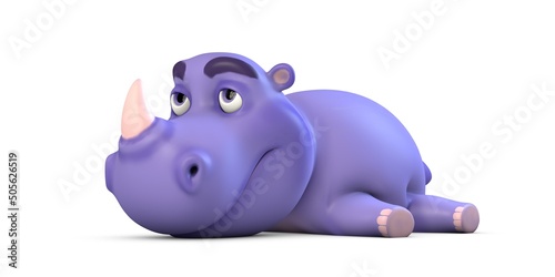 The tired rhino is lying on the ground  3d render