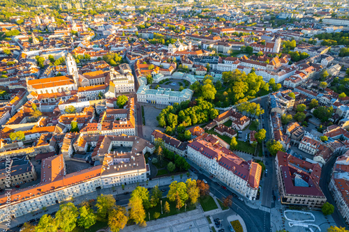 Aerial spring evening view in sunny Vilnius old town photo
