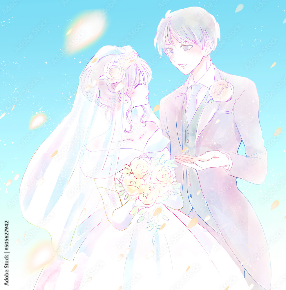 結婚式の新郎新婦 花吹雪 結婚式の新郎新婦 花吹雪