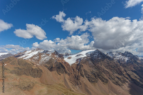 Alpine panorama with Palla Bianca and Senales Valley peaks view from Planol Valley. Palla Bianca is the second highest peak of Alto Adige. Planol Valley, Alto Adige Sudtirol, Italy photo