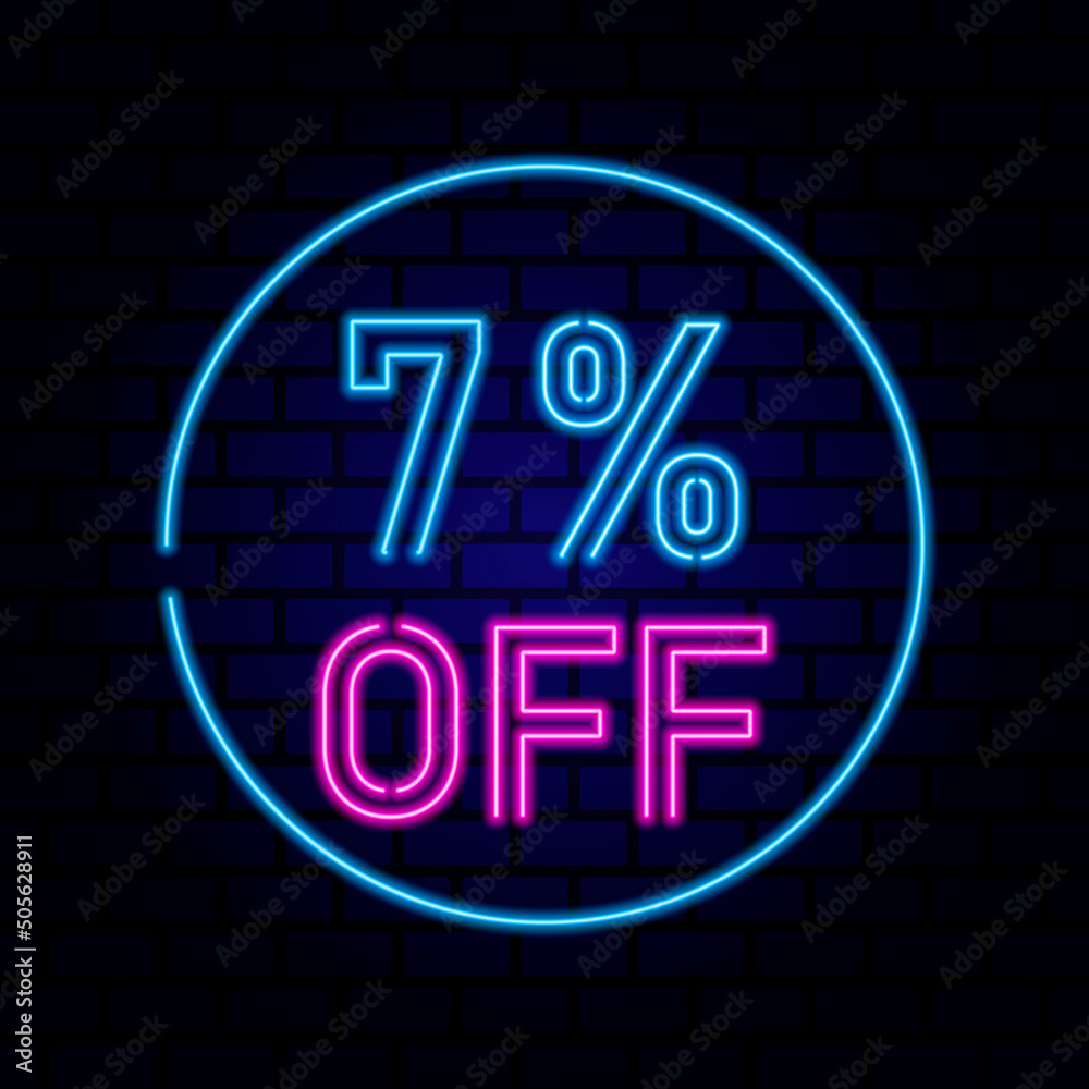 7 percent SALE glowing neon lamp sign. Vector illustration. 7 percent SALE glowing neon lamp sign. Vector illustration.