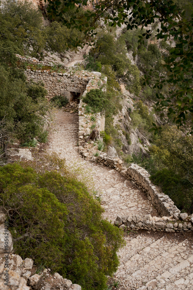 Alaró Castle, stone walkway to the castle ruins