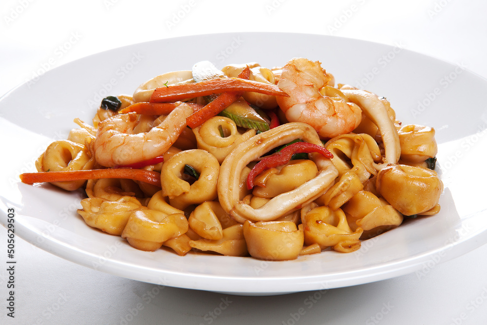 Pasta with mixed seafood and mixed vegetables Pasta with mixed seafood and mixed vegetables