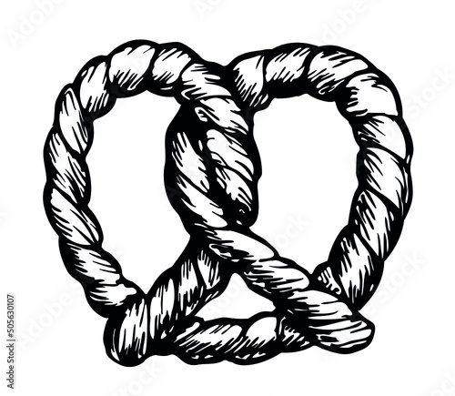 Vector image. Rope pretzel symbol. Rope knot. Black pretzel on a white background.