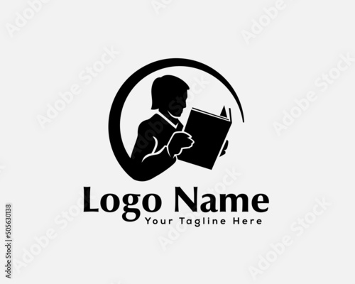 silhouette people reading book news story logo template illustration inspiration