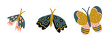 Collection of bright cute butterflies. Vector set