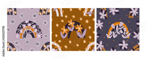 Rainbow boho flower pattern collection