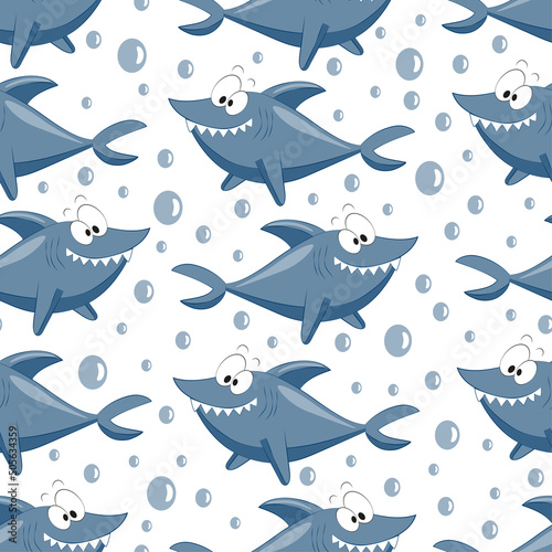 Cartoon shark seamless pattern - good for textile print, wrapping and wallpaper, cover, and other decoartion.