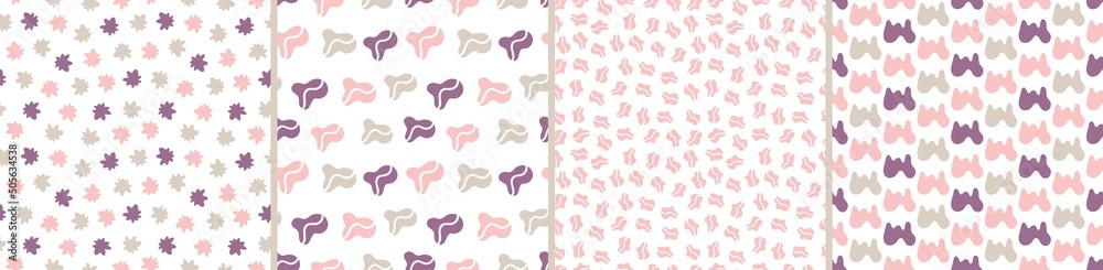 Set of colorful seamless patterns. Bright abstract shapes